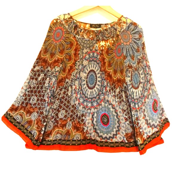 Melissa Paige Tunic Top Medium Fiesta Print Crinkle Colorful Cutout Flowy - Picture 4 of 8